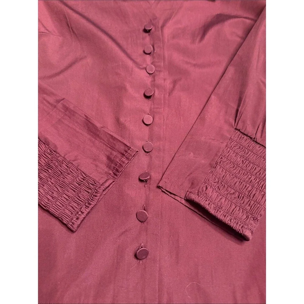 Madewell V-Neck Button-Front Top puff long sleeve burgundy Women’s Size XXS NWT